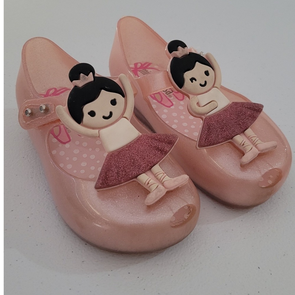 Mini Melissa Girls Pink Glitter Ballerina Mary Jane Jelly Shoes Toddler 7